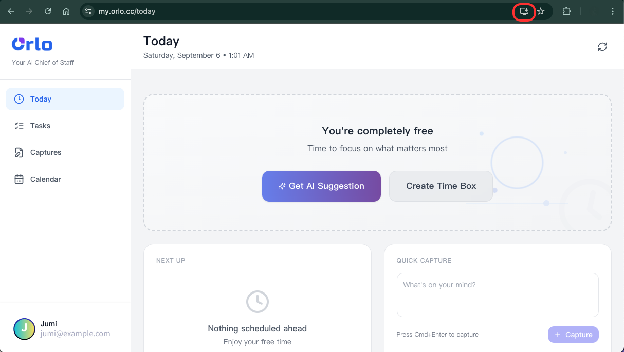 Desktop installation showing browser install icon in address bar